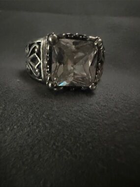 Silpada Silver Filigree Ring with Clear Square Stone
